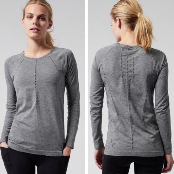 Athleta Foothill Heather Gray Long Sleeve Running Active Top Perforated Size XS - Picture 1 of 4